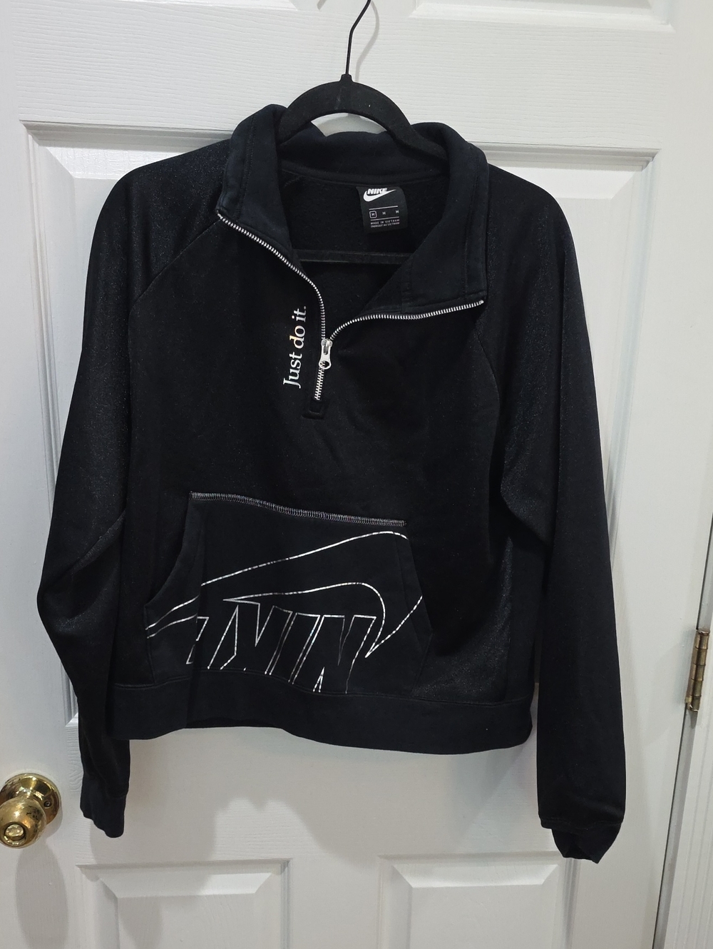 Nike Black Women's Half-Zip Cowl Sweatshirt with White Logo Size M